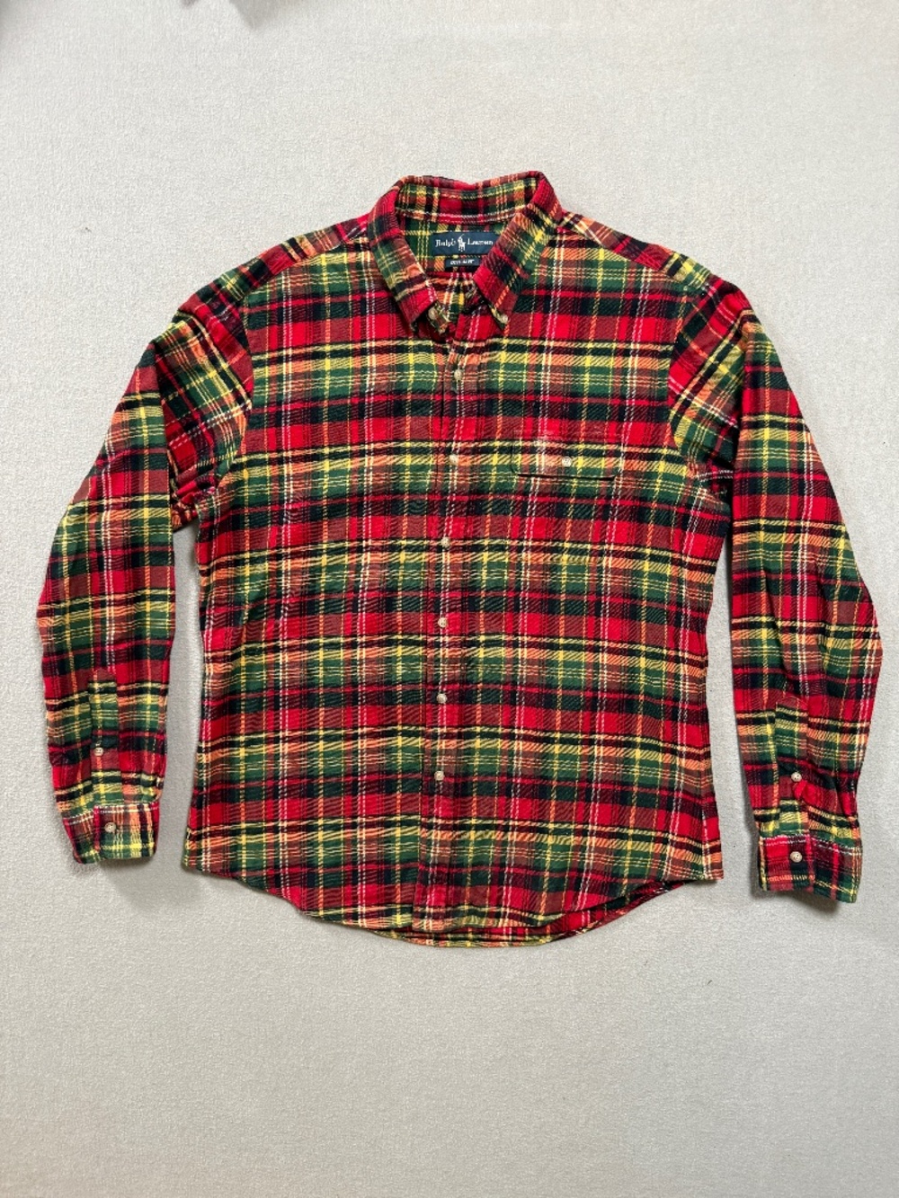 Polo Ralph Lauren Custom Fit Plaid Flannel Shirt Button Up Red Green Men L